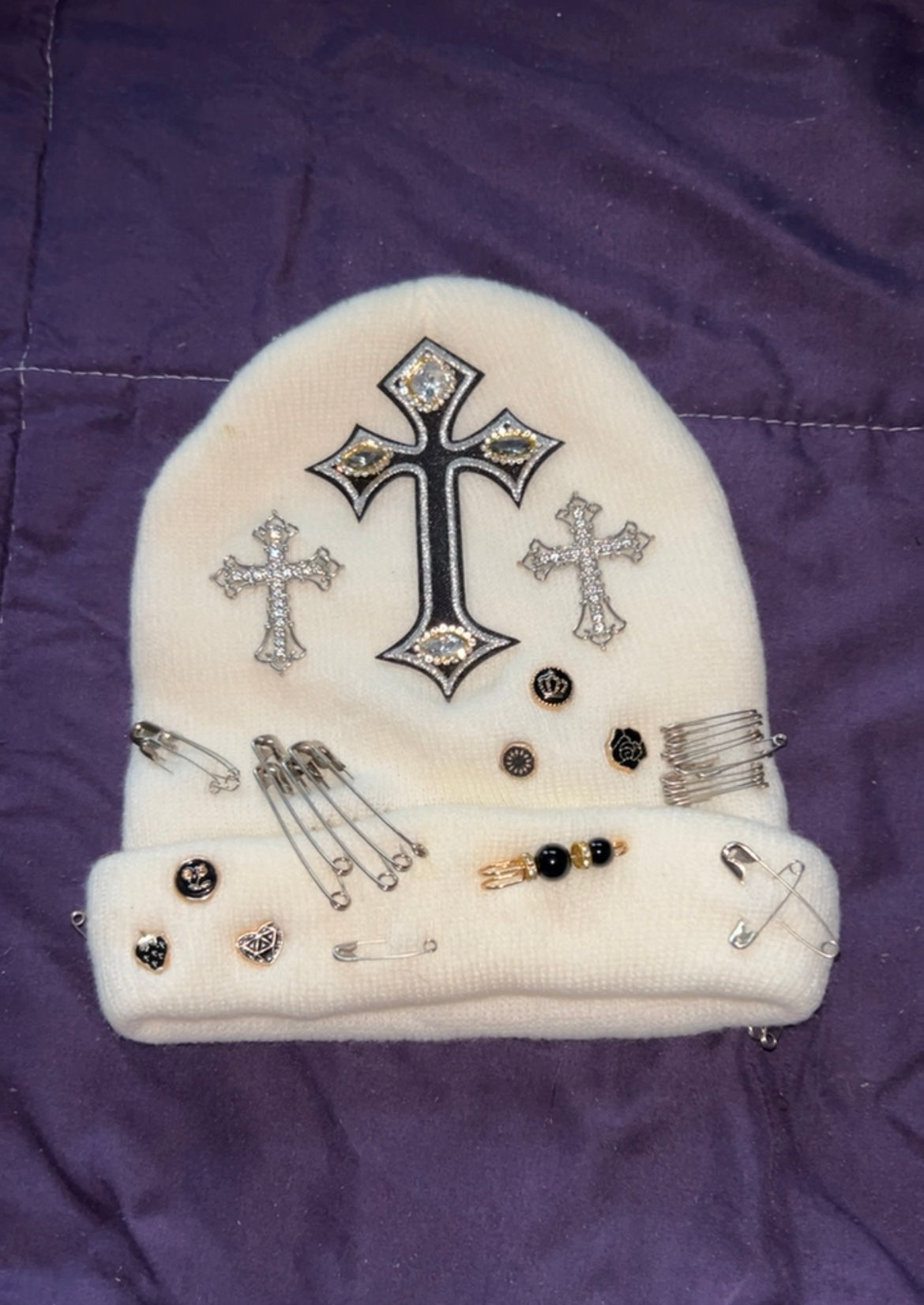 White cross beanie
