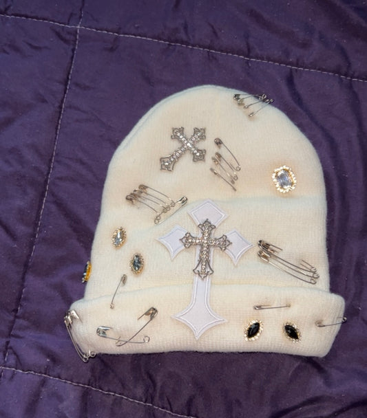 White cross beanie
